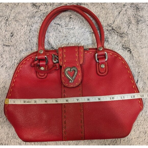 M.C. Satchel Double Top Handles Handbag Pebbled Red Vegan Leather Heart Charm - Picture 12 of 15